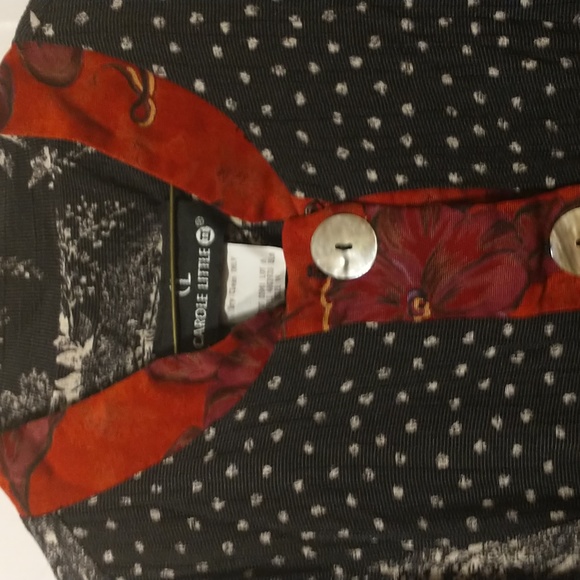 Carole Little vintage blouse size 14 red and black with shell buttons - Picture 2 of 4